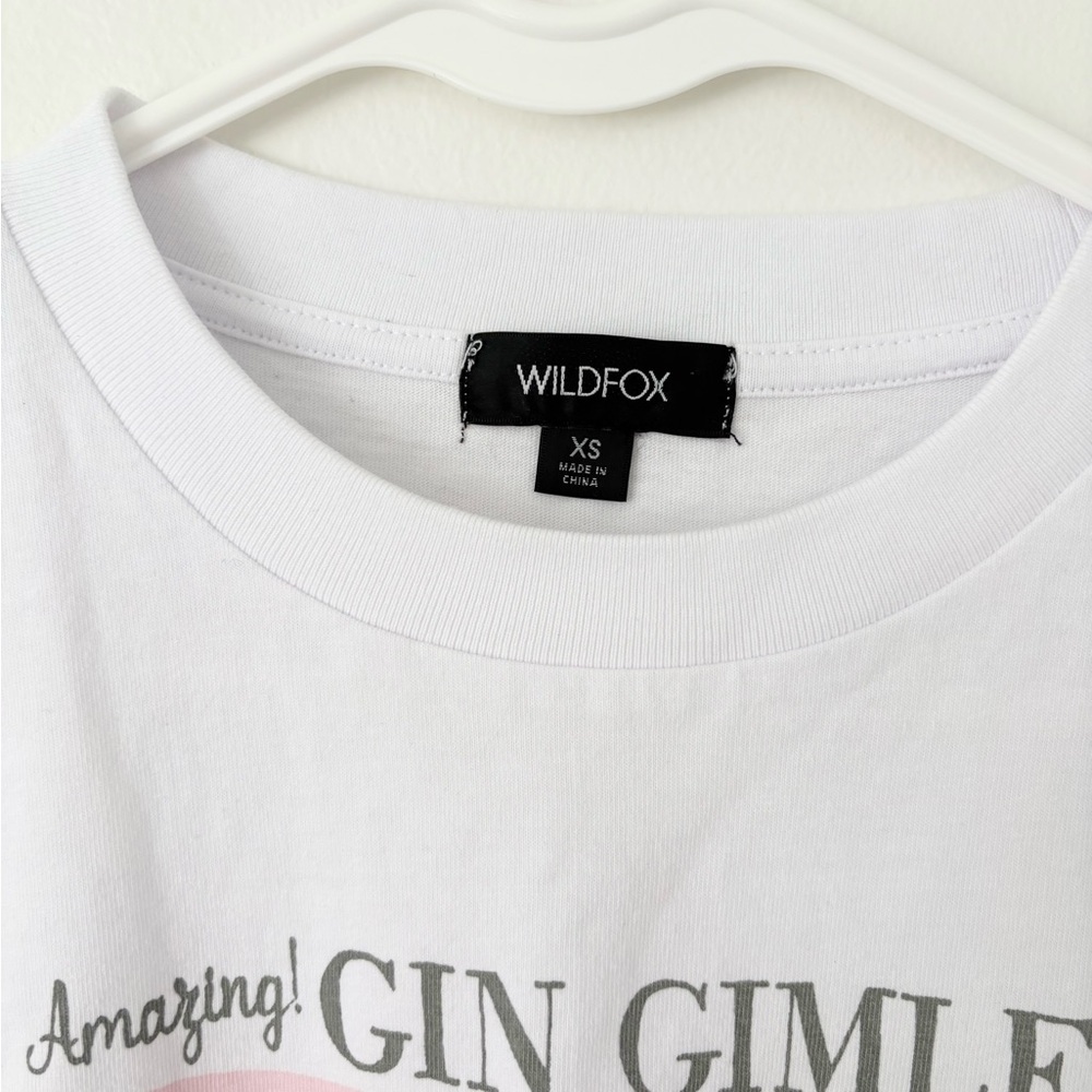 WILDFOX New White Gin Gimlet Graphic Cotton Oversized Cropped Tee Size XS - Picture 6 of 9